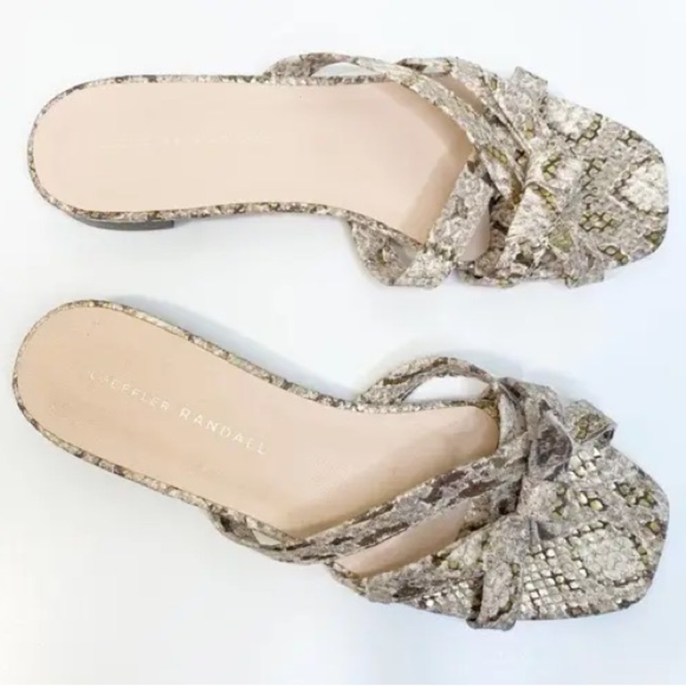 Loeffler Randall Beige Snake-Print Knot Slide Sandals